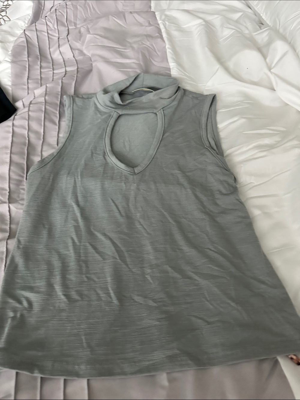 enough about me... Light Gray Sleeveless Keyhole Mock Neck Tank